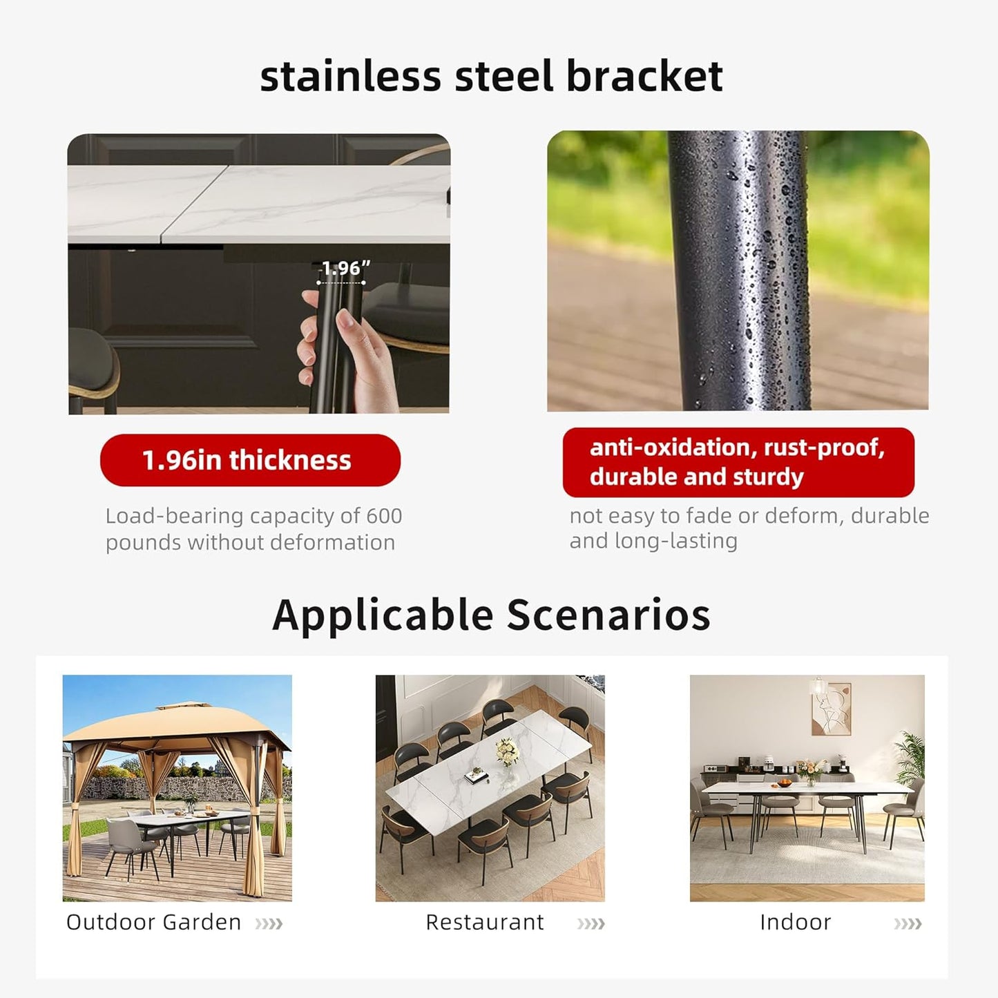 62.9"-94.4" Modern Extendable Dining Table for 6 to 10 Seats, Rectangular Sintered Stone Table with High Hardness and Easy Maintenance for Dining Room Family Gathering, White Top