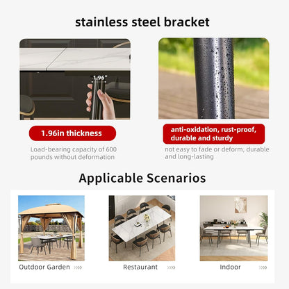 62.9"-94.4" Modern Extendable Dining Table for 6 to 10 Seats, Rectangular Sintered Stone Table with High Hardness and Easy Maintenance for Dining Room Family Gathering, White Top