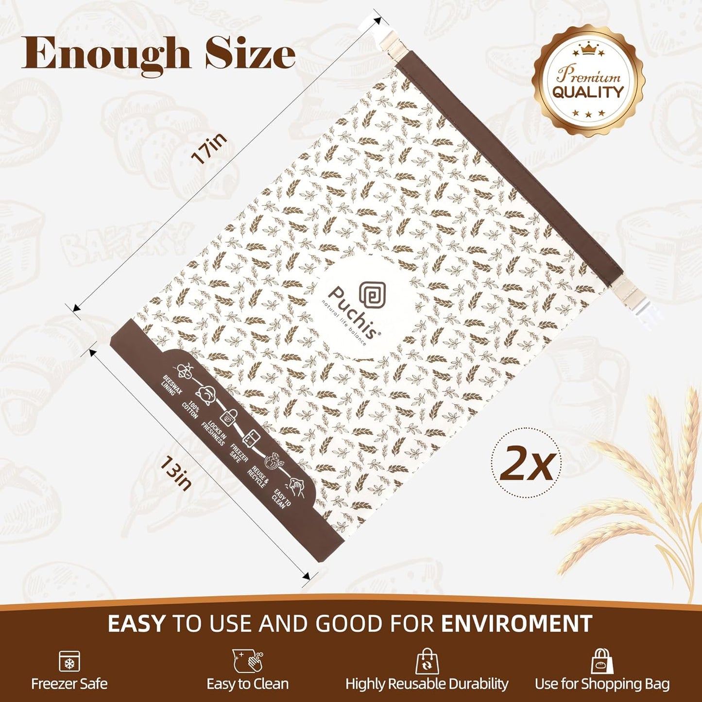 2 Pack XL Cotton & Beeswax Bread Bags for Sourdough & Homemade Bread – Organic Bees vax- Reusable, Eco-Friendly & Food-Safe Storage, 17x13 in, Freezer-Safe Freshness