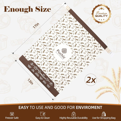 2 Pack XL Cotton & Beeswax Bread Bags for Sourdough & Homemade Bread – Organic Bees vax- Reusable, Eco-Friendly & Food-Safe Storage, 17x13 in, Freezer-Safe Freshness