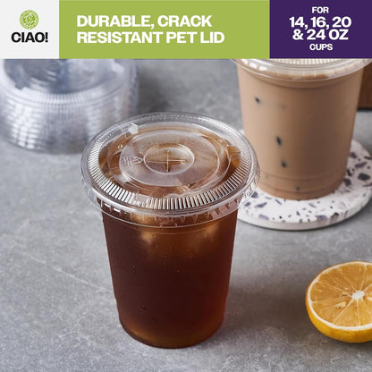 CIAO! PET Flat Lid with Straw Slot, Designed and Fit for 14OZ/16OZ/20OZ/24OZ PET Cold Drink Cups, 98mm (Case of 1,000)