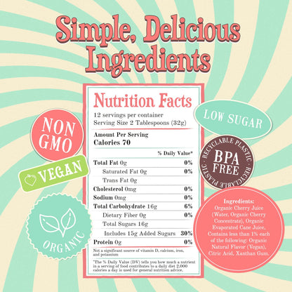 Wäbry Organic Cherry Syrup – 14.9oz (420g), Natural Fruit Syrups for Drinks, Coffee, Shaved Ice and Ice cream, Vegan, Non-GMO, Gluten-Free Snow Cone Syrup – BPA-Free Plastic Bottle