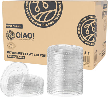 CIAO! Ultra Clear PET Flat Lid with Straw Slot - Fits 32 oz PET Cups, 107mm (Case of 300)