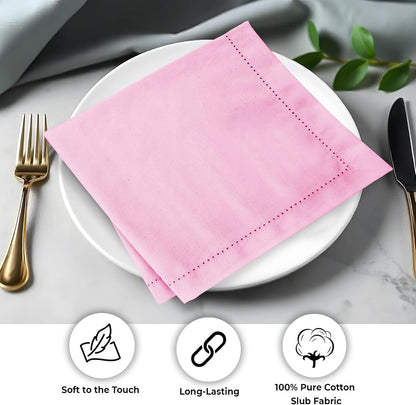Urban Villa Cloth Napkins Set of 12 (20x20 Inches) 100% Cotton Hemstitch Napkins Cloth Washable Durable Reusable Absorbent Table Dinner Napkins Cloth for Hotel Lunch Restaurant Weddings Parties – Pink