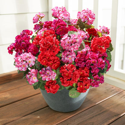 Artificial Geraniums Fake Flowers for Outdoors Decoration, 6 Bundles Silk Geraniums Flower UV Resistant Look Real Faux Plants for Front Door Garden Porch Planter Patio Balcony Yard Indoor Home, Mix
