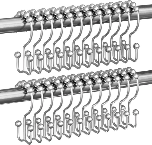 Titanker Shower Curtain Hooks Rings, Rust Resistant Metal Double Glide Shower Hooks Rings for Bathroom Shower Rods Curtains, Set of 24 Hooks - Chrome