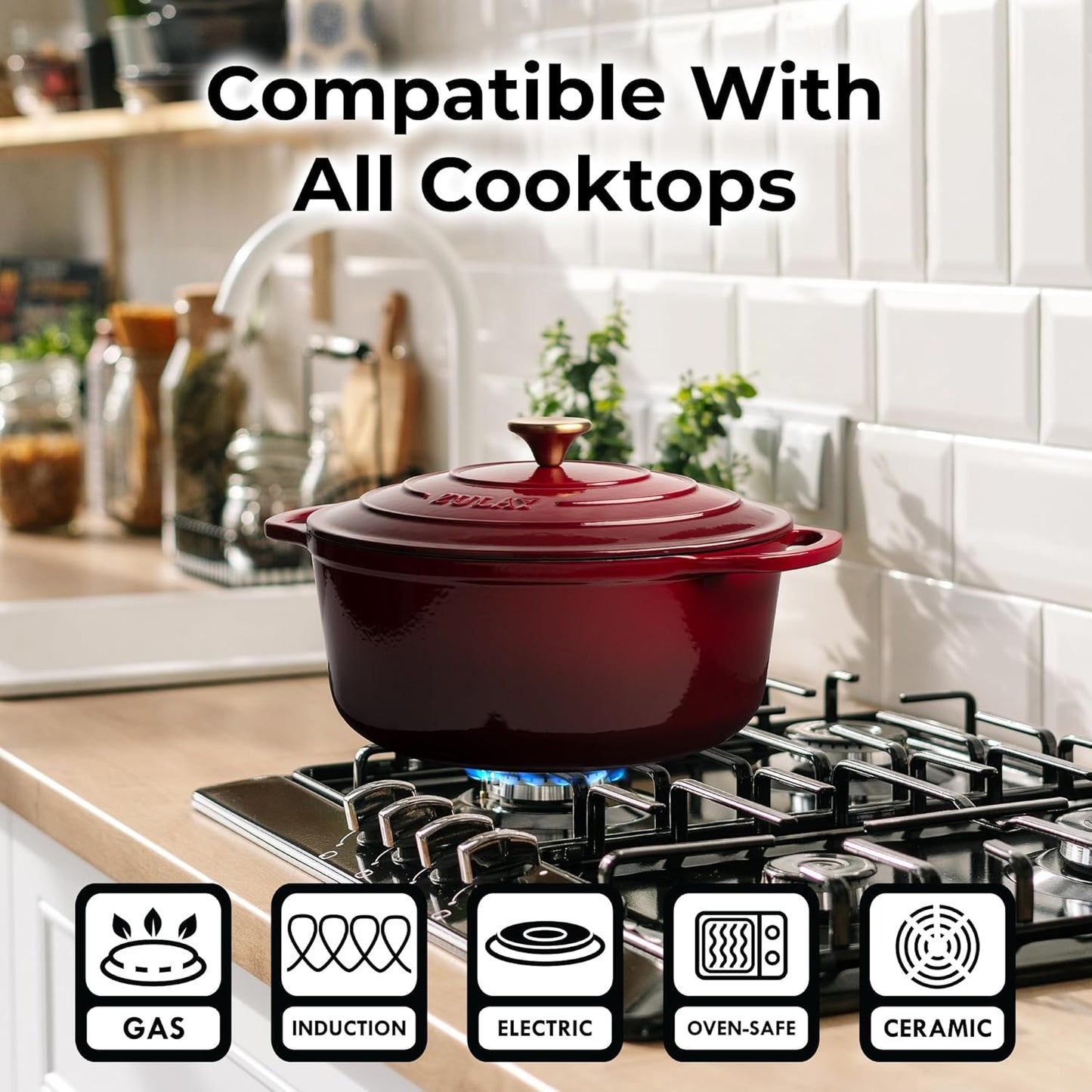 Zulay Kitchen 6 Quart Enameled Cast Iron Dutch Oven Pot with Lid – Premium Durability & Oven Safe up to 500°F – Heavy Duty Cookware Perfect for Bread Baking, Stews, Braising & Roasting – Garnet