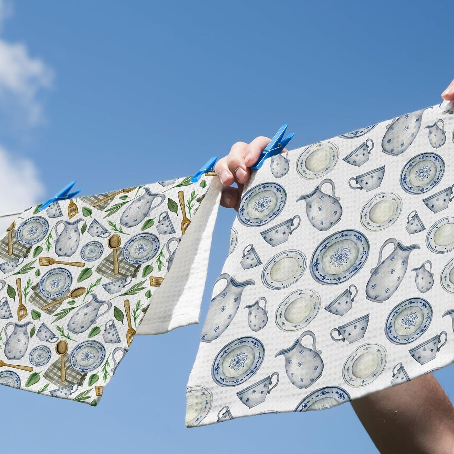 Vintage Teacups Kitchen Dish Towels, Coffee Cups Teapots Kitchen Decor, French Garden Tea Lover Gifts for Women, Tea Time Hand Towels Kitchen Bathroom Tea Towels Decorations, 16x24inch Set of 2