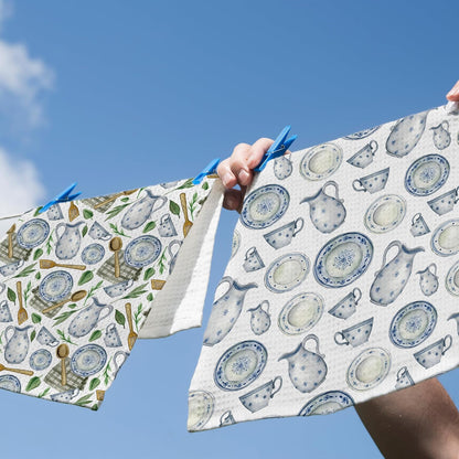 Vintage Teacups Kitchen Dish Towels, Coffee Cups Teapots Kitchen Decor, French Garden Tea Lover Gifts for Women, Tea Time Hand Towels Kitchen Bathroom Tea Towels Decorations, 16x24inch Set of 2