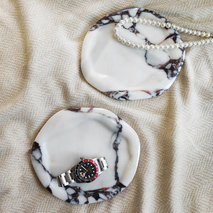 Marble Tray for Jewelry, Food and Daily Items, Irregular Stone Sculpture, Suitable for Home Decor Storage Tray Vanity/Dresser Non-Resin/Non-Ceramic (yuanduo-baoge)