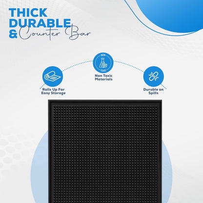 Black Rubber Bar Mat Set of 1 (18x12 Inches) | Drying, Durable, and Stylish Spill Mats for Bars, Restaurants, Coffee Shops, Bar Mats for Countertop and Table Top, Non-Slip & Non-Toxic Mats