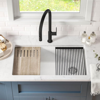 KRAUS Kitchen Sink Bellucci 32” Undermount Workstation Granite, Metallic White, Accessories, KGUW1-33WH