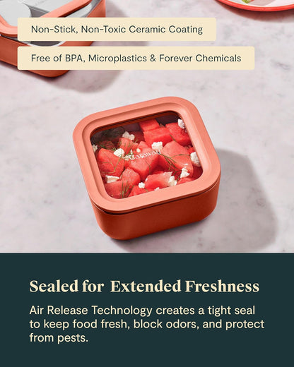 Caraway Glass Food Storage - 4.4 Cup Glass Container - Ceramic Coated Food Container - Non Toxic, Non Stick Lunch Box Container with Lids. Dishwasher, Oven, & Microwave Safe - Sage