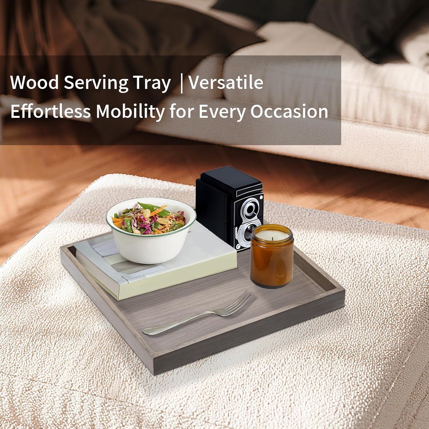 Wooden Square Serving Tray Home Decor,Black Walnut Wood Ottoman Tray for Living Room,Classic Wood Decorative Storage Coffee Trays,Storage and Display of Bread Food Fruit