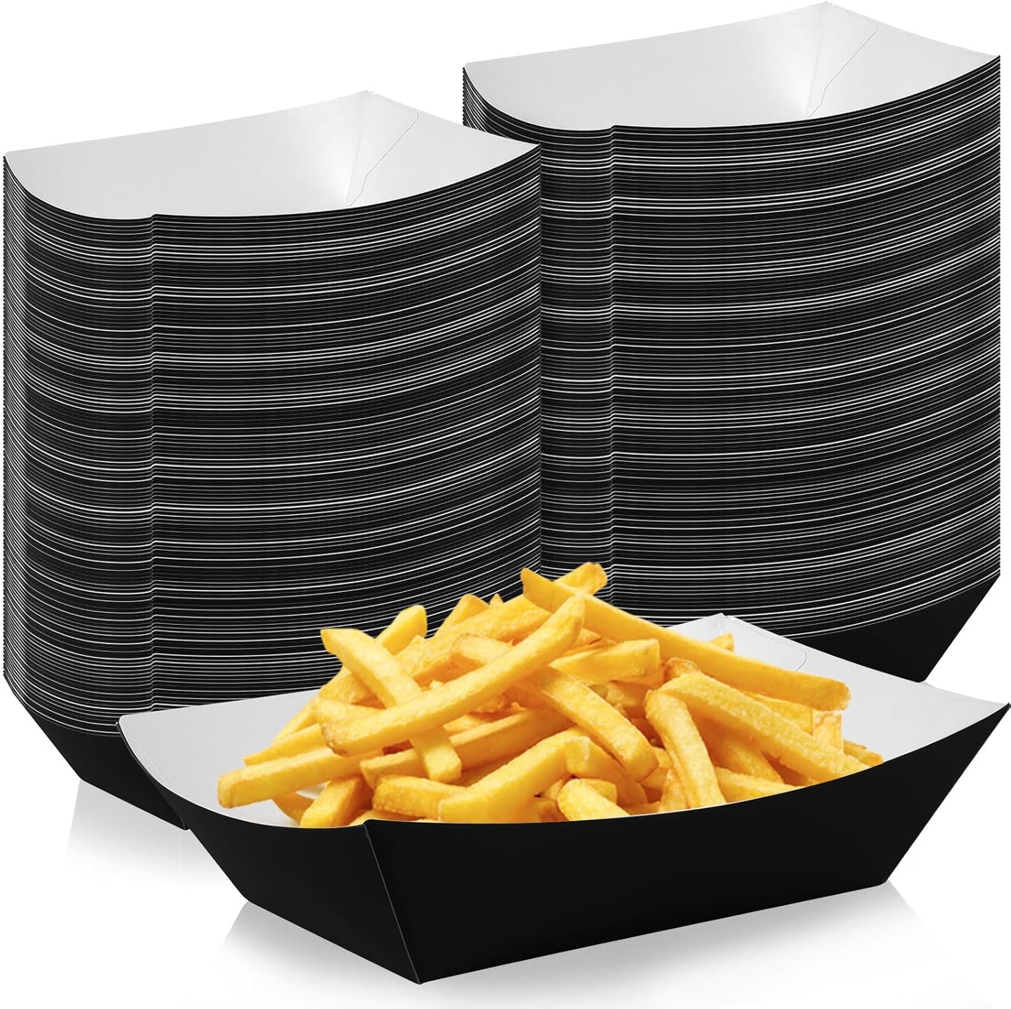 200 Pcs Paper Food Tray Sturdy Disposable Food Boats Nacho Plates Disposable Serving Snack Trays for Catering, Party Birthday Supplies, and Food Service (Black)
