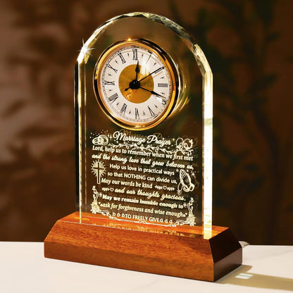 Ornalrist Wedding Gifts for Couples 2025 - Glass Clock with Wooden Light Base Happy Anniversary Marriage Prayer Wedding Gifts for Bride and Groom Engagement Newlywed Mr Mrs Gifts
