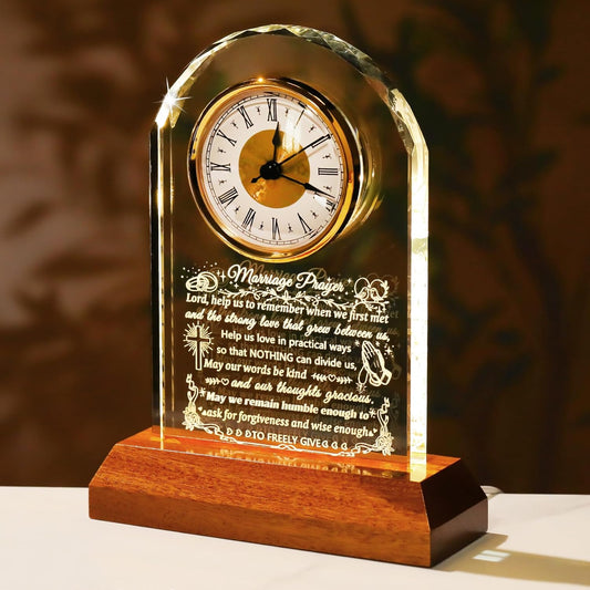 Ornalrist Wedding Gifts for Couples 2025 - Glass Clock with Wooden Light Base Happy Anniversary Marriage Prayer Wedding Gifts for Bride and Groom Engagement Newlywed Mr Mrs Gifts
