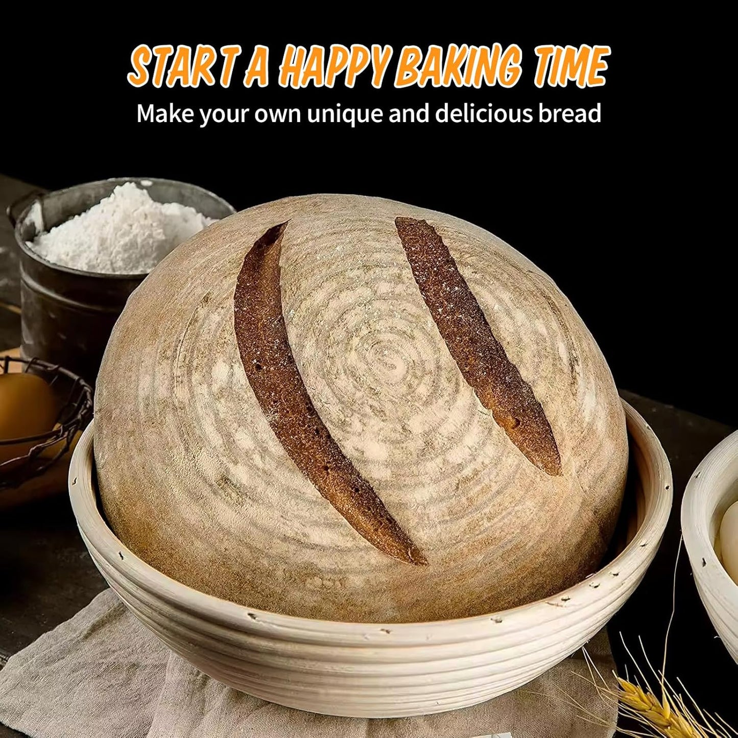 Banneton Bread Proofing Basket Set of 2, Rattan Proofing Baskets for Sourdough Bread | Banneton Bowls with Linen Liners | Natural Rattan Dough Rising Baskets for Artisan Homemade Bread Baking