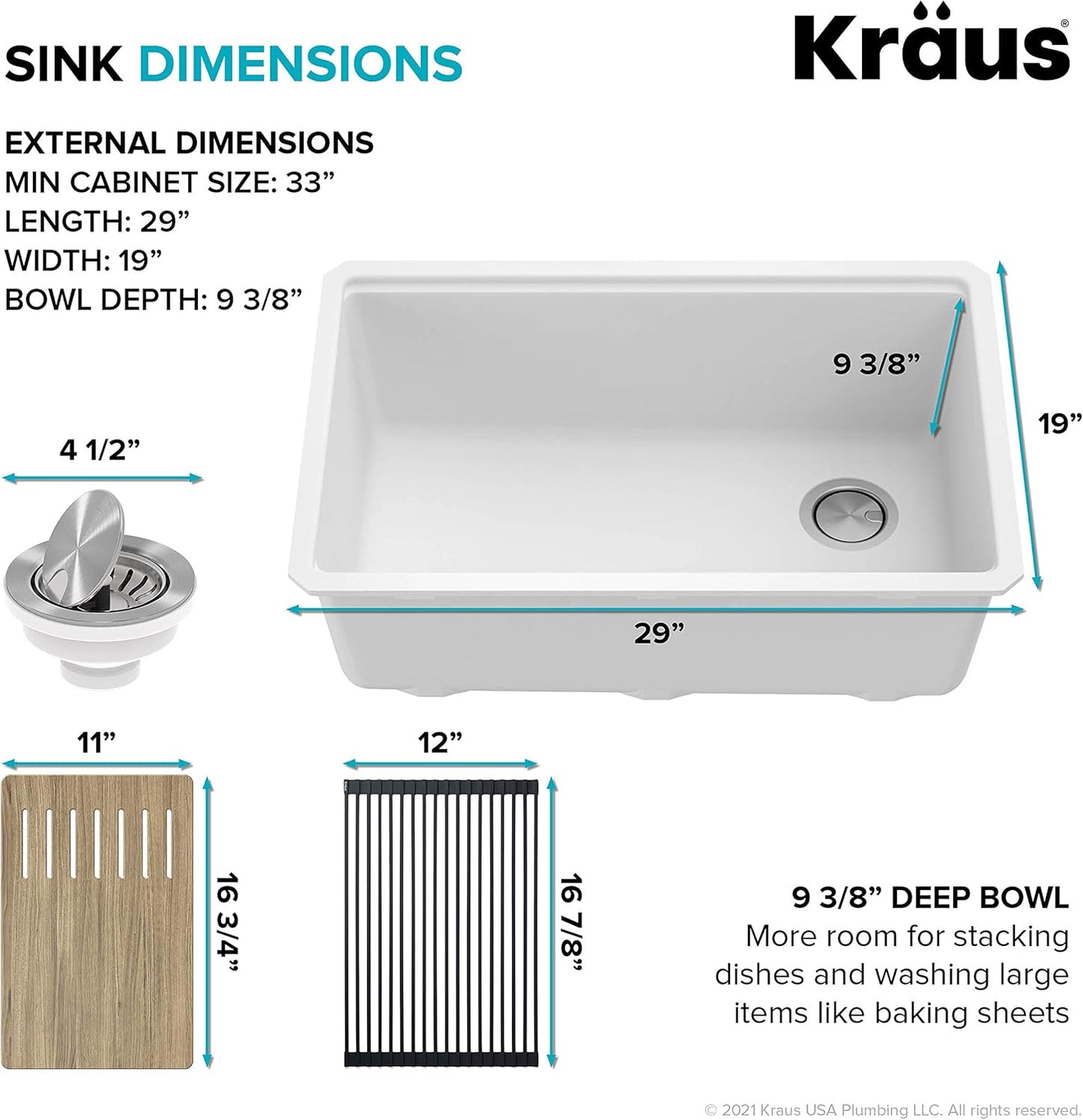 KRAUS Bellucci 30” in. Undermount Workstation Granite Kitchen Sink in White with Accessories, KGUW1-30WH