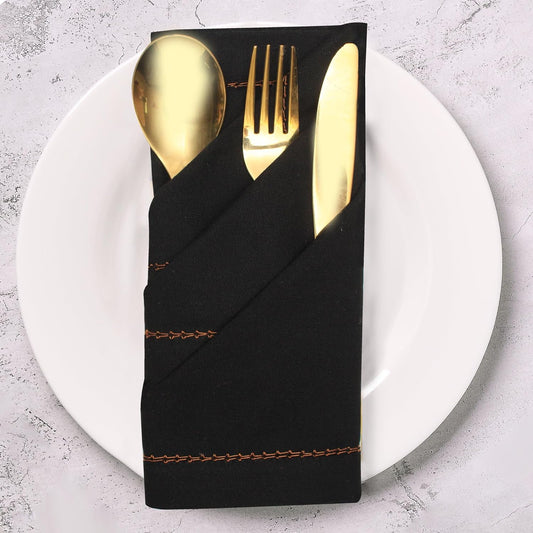 Urban Villa Cloth Napkins Set of 12 20"x20" 100% Cotton Hemstitch Napkins Cloth Washable Durable Reusable Absorbent Table Dinner Napkins Cloth for Hotel Lunch Restaurant Weddings Parties –Black Orange