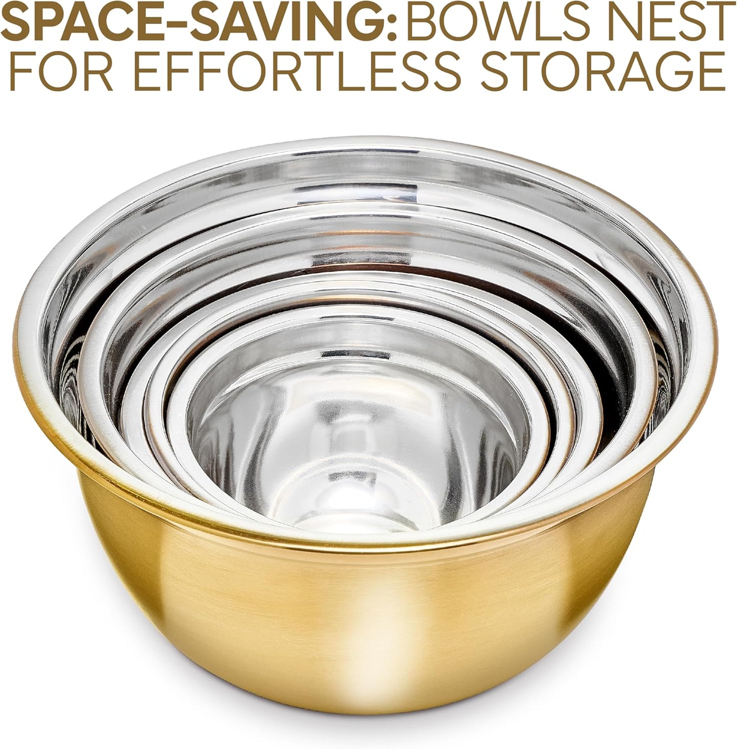 COOK WITH COLOR 18 Piece Mixing Bowls Set with Airtight Lids, Stainless Steel Bowl Organizers, Food Storage Containers, Meal Prep, Nesting Salad Bowls For Cooking, Baking, Kitchen Use, Gold