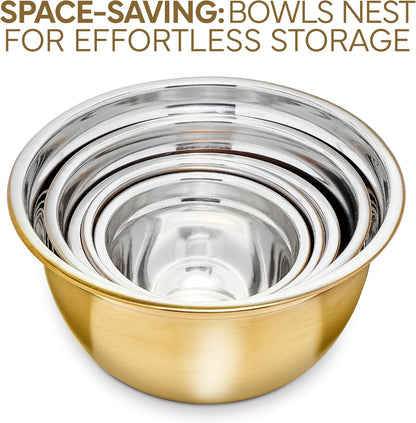 COOK WITH COLOR 18 Piece Mixing Bowls Set with Airtight Lids, Stainless Steel Bowl Organizers, Food Storage Containers, Meal Prep, Nesting Salad Bowls For Cooking, Baking, Kitchen Use, Gold