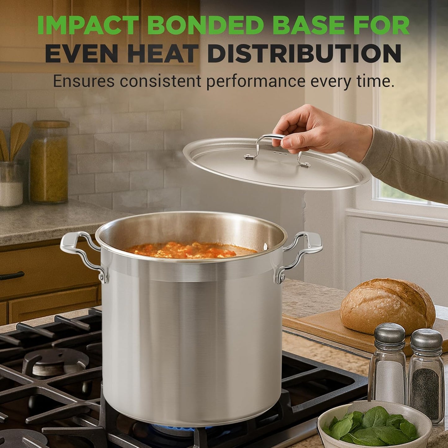 NutriChef Stainless Steel Cookware Stock Pot - 24 Quart, Heavy Duty Induction Soup Pot With Lid, Induction, Ceramic, Glass and Halogen Cooktops Compatible - NCSPT24Q