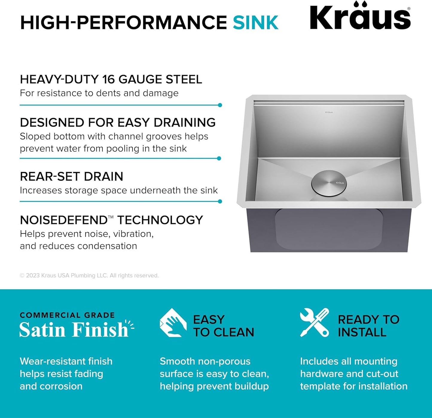 KRAUS Kore 21-Inch Undermount Workstation 16 Gauge Single Bowl Stainless Steel Kitchen Sink with Accessories, KWU111-21