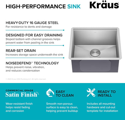 KRAUS Kore 21-Inch Undermount Workstation 16 Gauge Single Bowl Stainless Steel Kitchen Sink with Accessories, KWU111-21