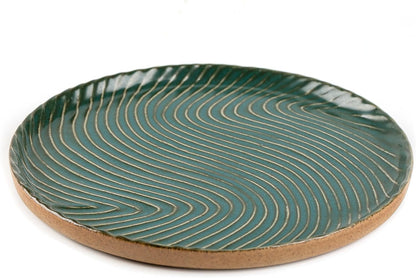 Vanity Tray with Brown Trim - Candle & Perfume Holder Organizer - Round, Green, 8"8" - Home Decor for Dresser, Table, Bathroom Countertop