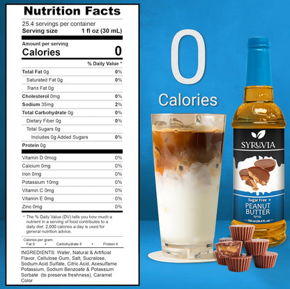 Syruvia Sugar Free Coffee Syrup, Peanut Butter Cup Flavored Syrup for Drinks, Lattes, and Desserts – 25.4 fl oz