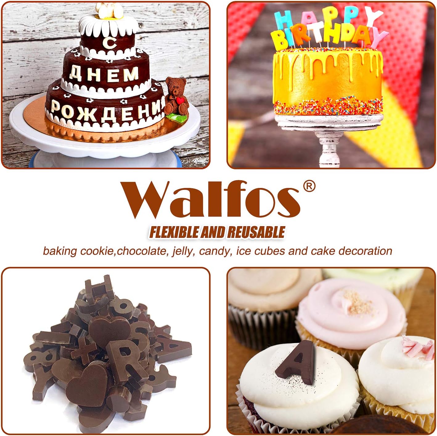 Walfos Silicone Letter Mold and Number Chocolate Molds - Non-Stick Letter Chocolate Mold, Made of Food Grade Silicone, BPA Free, Perfect for Cake Decoration, Candy, Chocolate, Birthday Party, Gummies