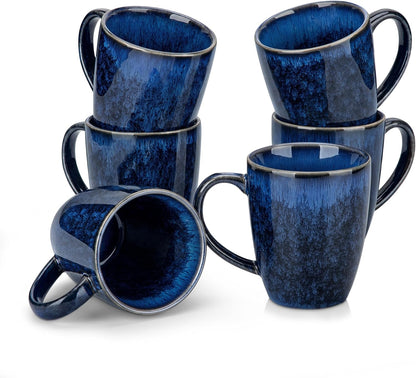 vancasso STARRY Ceramic Coffee Mug Set of 6, 12 Oz Tea Cups with Handle for Latte, Tea, Cappuccino, Milk, Cocoa, Microwave&Dishwasher Safe,Blue