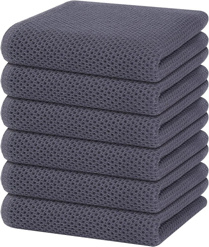 Homaxy 100% Cotton Waffle Weave Kitchen Dish Towels, Ultra Soft Absorbent Quick Drying Cleaning Towel, 13 x 28 Inches, 6-Pack, Dark Grey