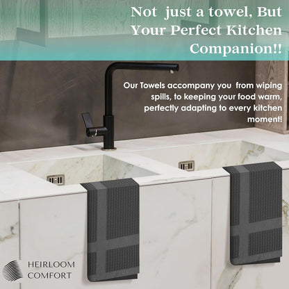 3 Pack Multi Color Waffle Weave Kitchen Towels, 16x26 Inch, 100% Cotton, Super Absorbent, Quick Dry, Hand Towels for Drying Dishes, Cleaning, Durable - White, Grey, Black