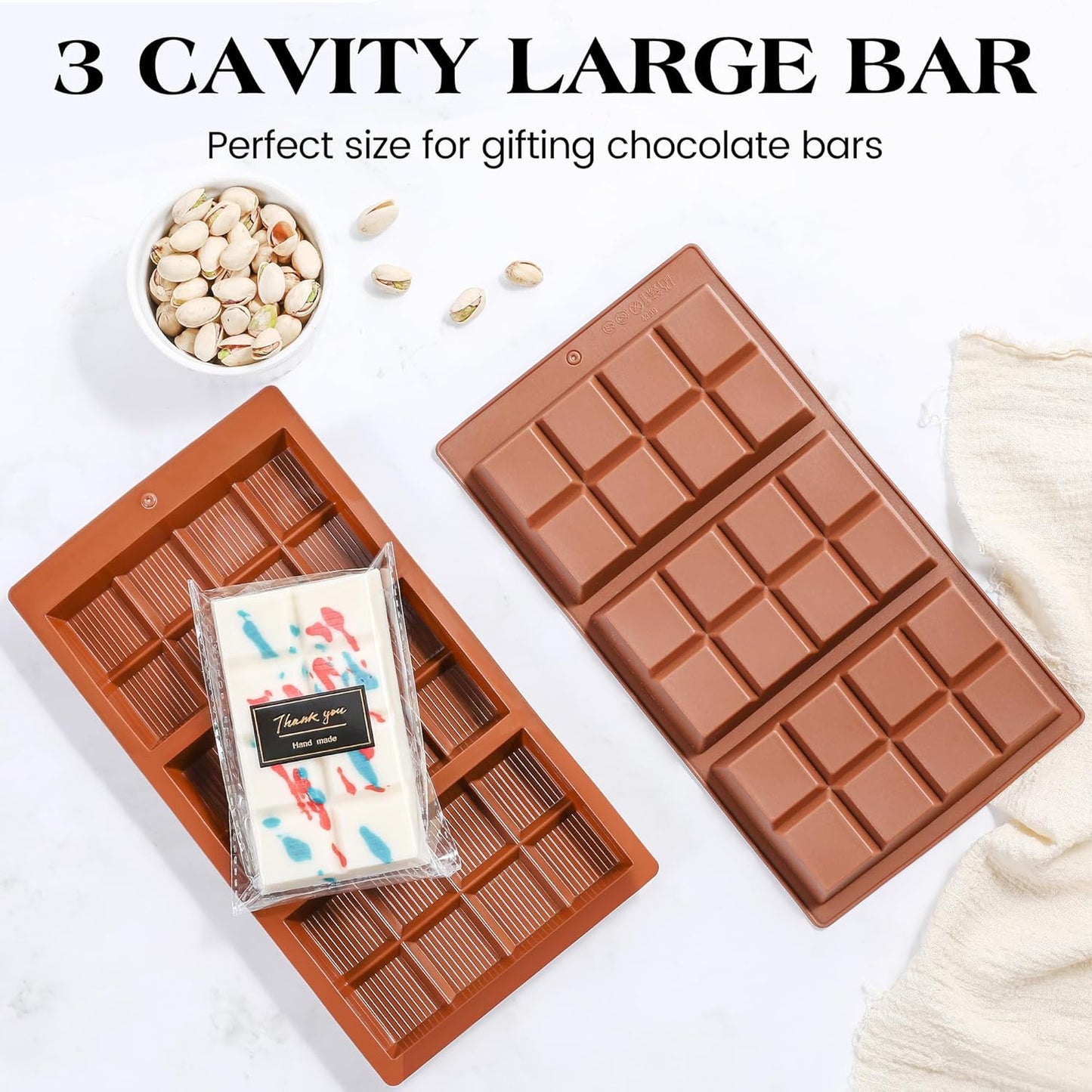 2 Pcs Chocolate Bar Mold Deep Dubai 0.85 Inch Stuffed Large Chocolate Molds Silicone Break Apart Thick Silicone Molds for Candy Bar (8 Snap）