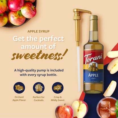 Torani Apple Syrup for Drinks, Flavoring for Iced Tea, Lemonade, Sodas, and Cocktails, Glass Bottle with Pump Included, 25.4 Fl Oz