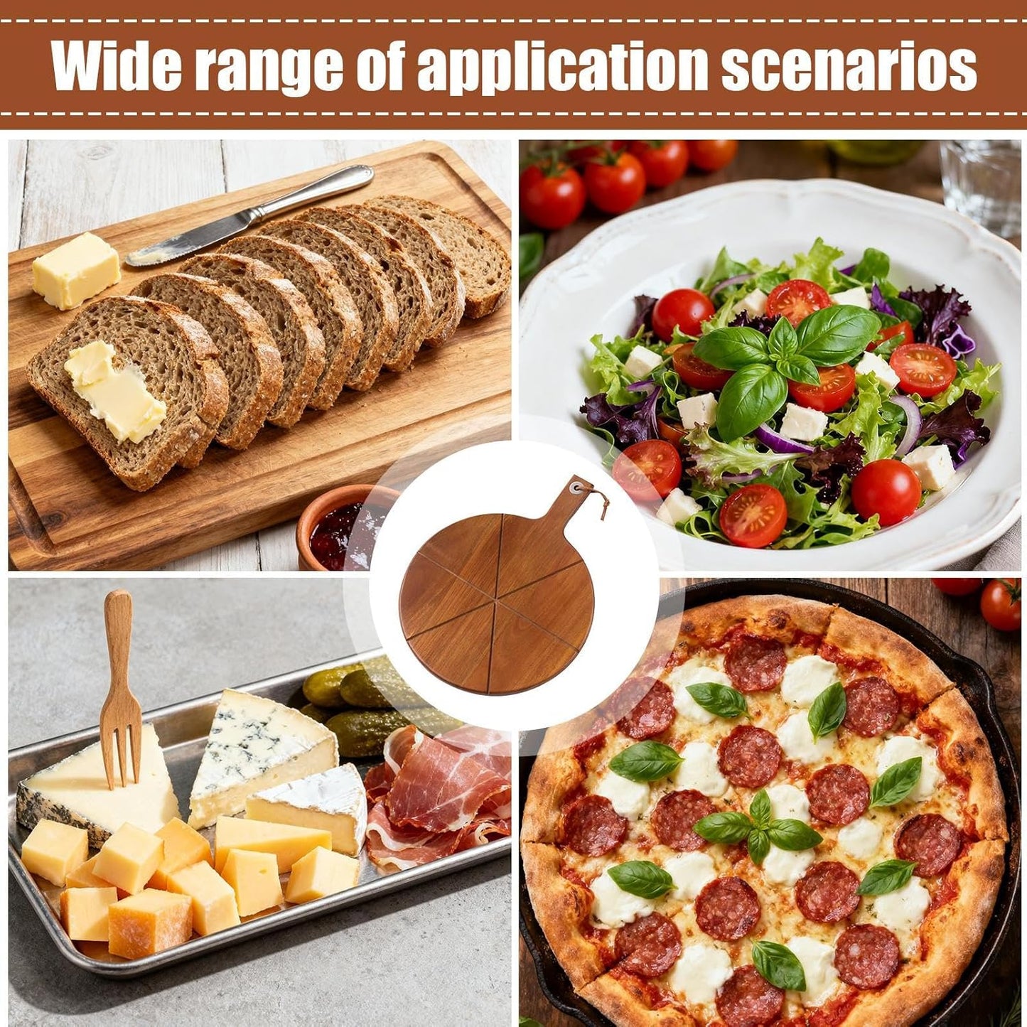 Wooden Pizza Peel & Bamboo Cutting Board 30x40cm Wooden Pizza Cutting Board With 6 Grooves & Handle Reversible Serving Tray For Charcuterie Meat Cheese Bread Fruit Home Kitchen Baking