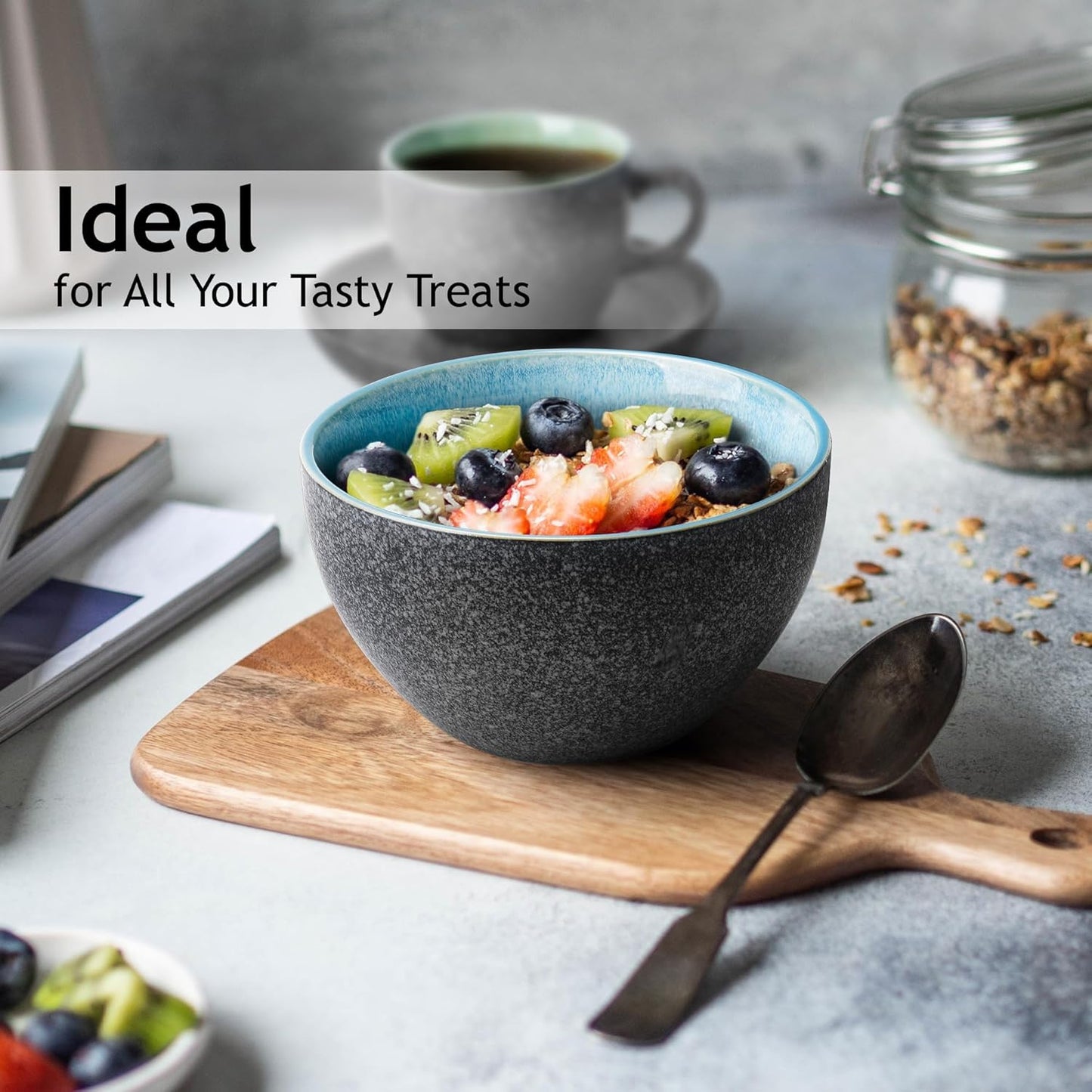 MIAMIO – 25 Oz, Bowls Set of 6, Ceramic Bowl, Salad bowls, Soup Bowl, Cereal Bowl, Kitchen Bowls, Rice Bowls – Microwave, Dishwasher and Oven safe – Las Palmitas Collection