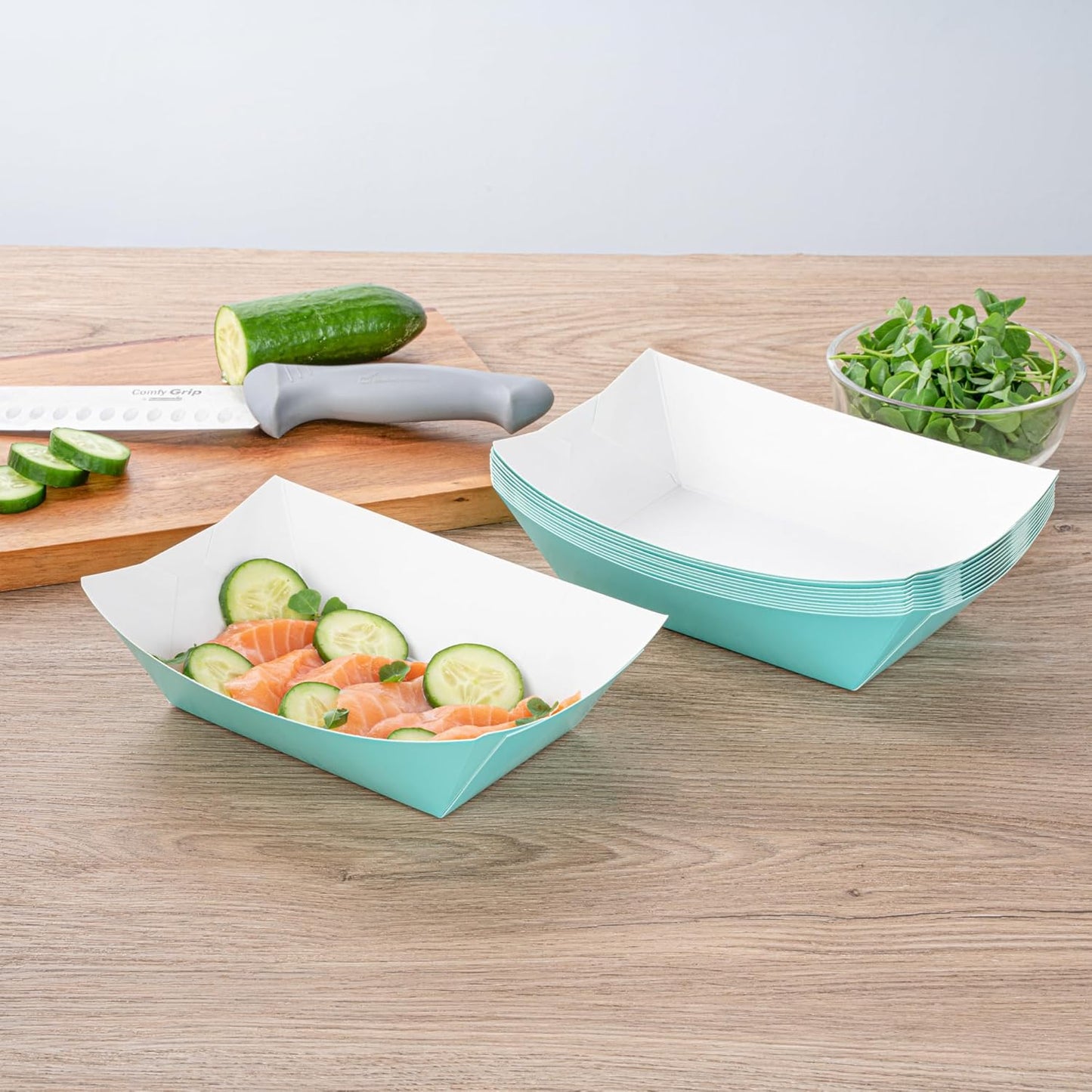 Bio Tek 1 Pound Food Boats, 200 Disposable Paper Food Trays - Heavy-Duty, Greaseproof, Turquoise Paper Food Boats, For Snacks, Appetizers, Or Treats, Use At Parties Or Carnivals - Restaurantware