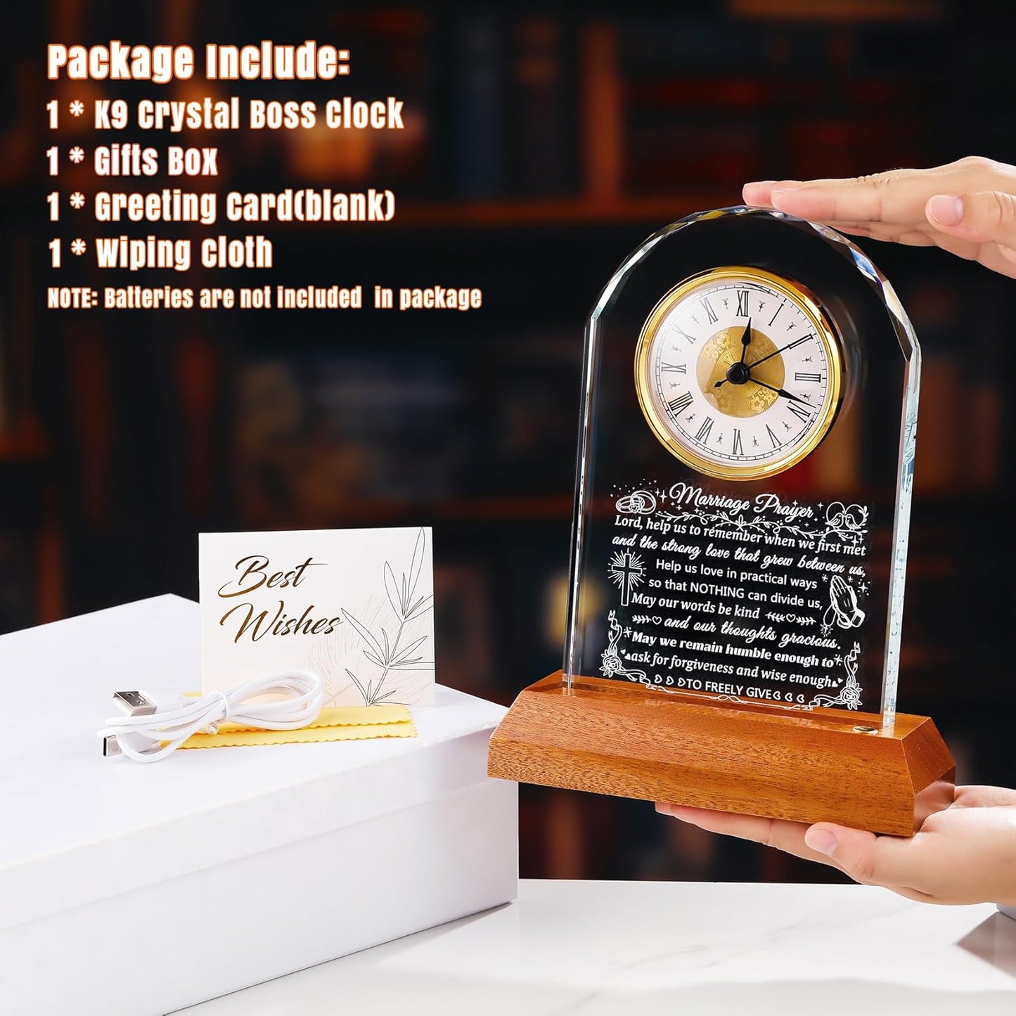 Ornalrist Wedding Gifts for Couples 2025 - Glass Clock with Wooden Light Base Happy Anniversary Marriage Prayer Wedding Gifts for Bride and Groom Engagement Newlywed Mr Mrs Gifts