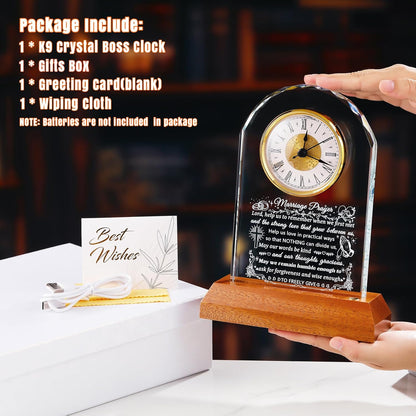 Ornalrist Wedding Gifts for Couples 2025 - Glass Clock with Wooden Light Base Happy Anniversary Marriage Prayer Wedding Gifts for Bride and Groom Engagement Newlywed Mr Mrs Gifts