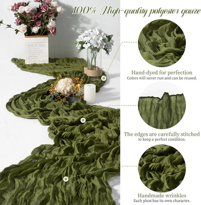 15 Packs Cheesecloth Table Runner Olive Green,10 Ft Dark Green Rustic Gauze Boho Wedding Table Runner Decoration,Wedding Table Decor Table Cloth for Wedding Party Bridal Shower Table,21.5x120in