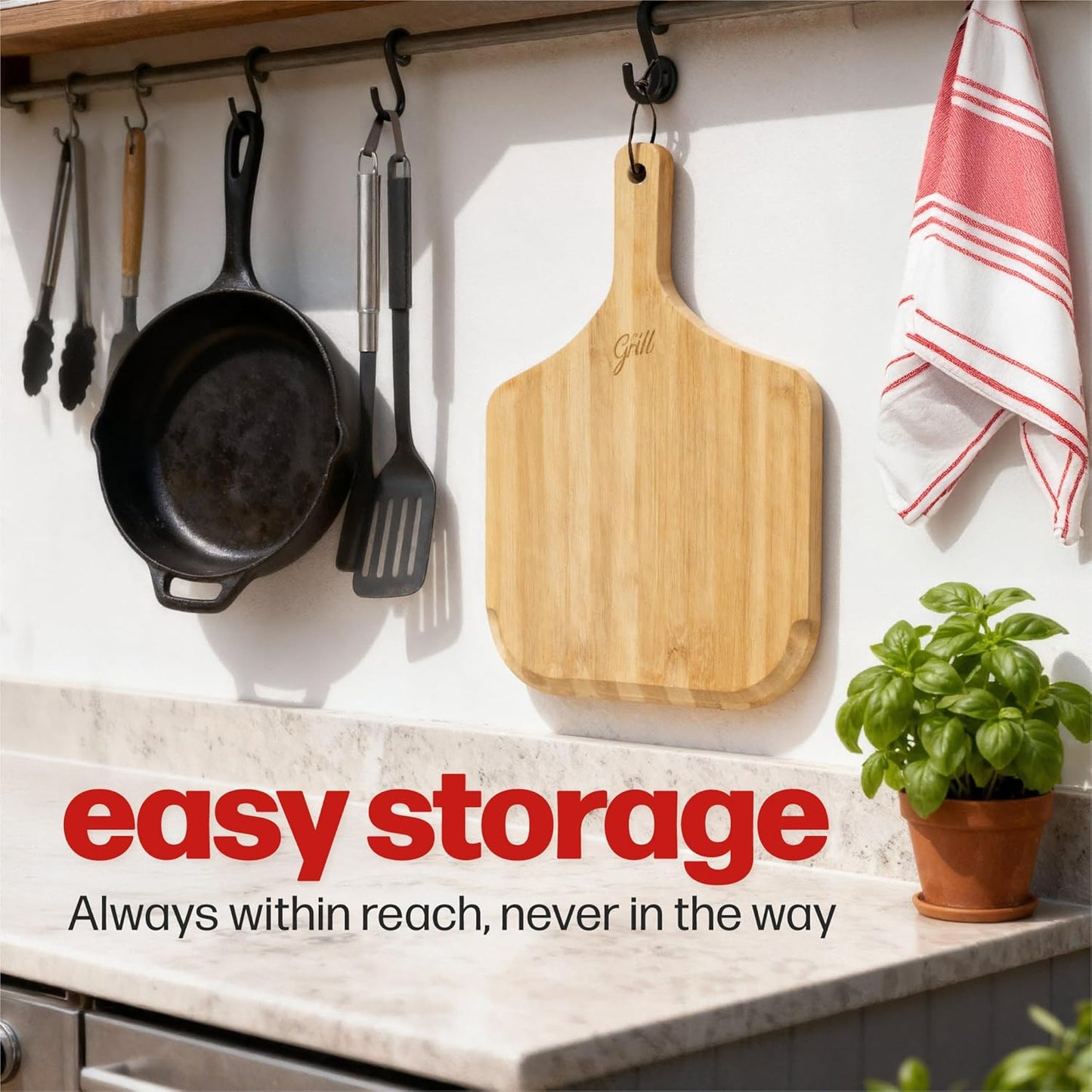 HANS GRILL Wooden Pizza Peel 12 Inch - Bamboo Wood Pizza Peel 12 Inch Paddle For Oven - Restaurant Grade Natural Bamboo Paddle, Multi-use Spatula - Large Wooden Board For Serving and Transferring