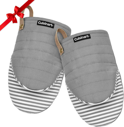 Cuisinart Mini Oven Mitts – 5.5” x 8” Heat-Resistant Kitchen Mitts for Oven with Non-Slip Printed Silicone, Cotton Filling, and Faux Leather Loop – Durable Oven Mitt Set for Cooking & Baking (Horizon)