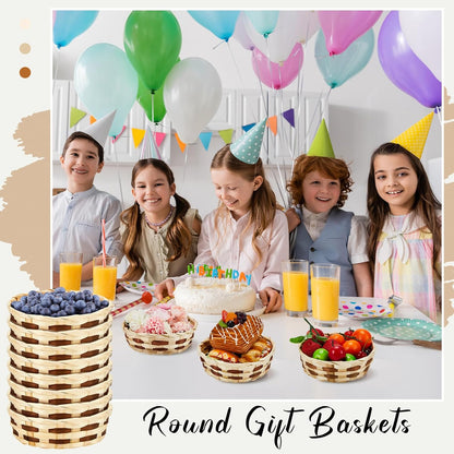 Sintuff 24 Pcs Small Woven Basket Round Bamboo Gift Baskets 6. 5 x 2 Inches Wicker Berry Bread Fruit Basket Empty Food Serving Baskets for Picnic Kitchen Restaurant
