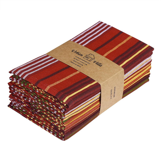 Urban Villa Cloth Napkins Set of 12 20x20 Inches 100% Cotton Napkins Cloth Washable Durable Reusable Absorbent Table Dinner Napkins Cloth for Thanksgiving Hotel Lunch Restaurant Parties –Stripes Print