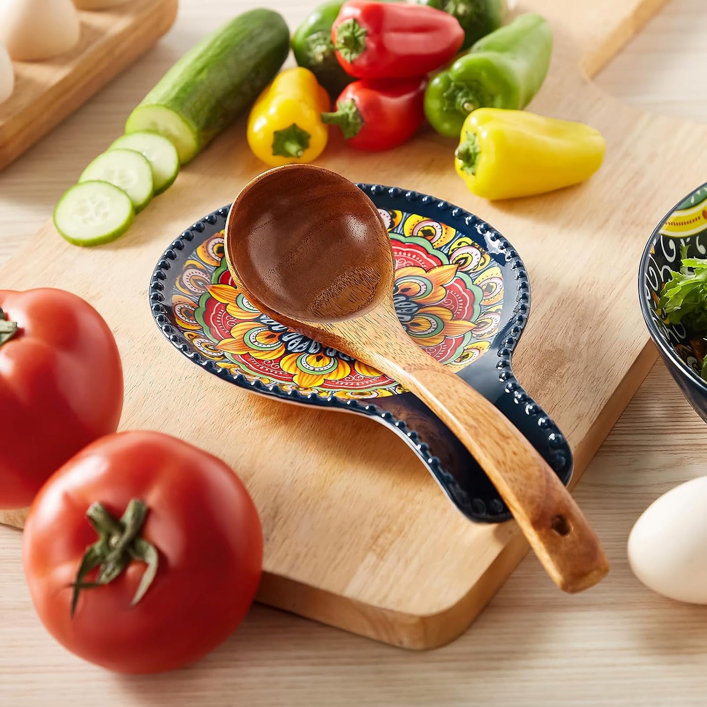 vancasso Ceramic Spoon Rest for Stove Top, 7.7 Inch Cooking Spoon Holder for Kitchen Counter Decor, Spoon Holder for Coffee Spoon Rest, Spoon Cradle, Spatula, Spoons or Tongs, Decorations, Blue