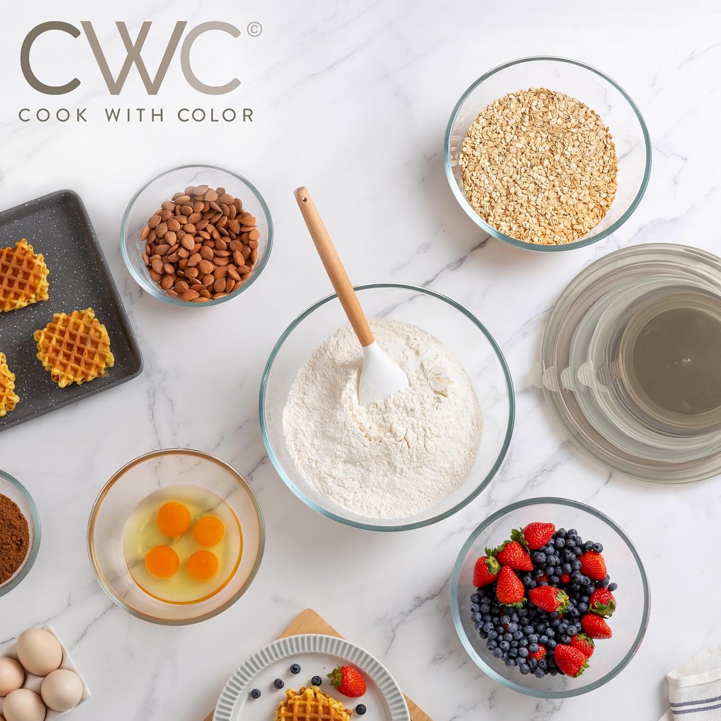 COOK WITH COLOR 12 Pc Glass Mixing Bowl Set with Lids – Borosilicate Glass Nesting Bowls for Cooking, Baking and Meal Prep, Brown