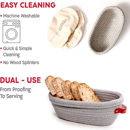 KneadAce Sourdough Starter Kit – 24oz Starter Jar, 2 Cotton Rope Banneton Proofing Baskets, Magnetic Bread Lame for Scoring – Gift for Bakers & Complete Sourdough Bread Baking Set